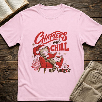 Chapters And Chill Printed T-Shirt | Christmas Reader Gift Light Pink