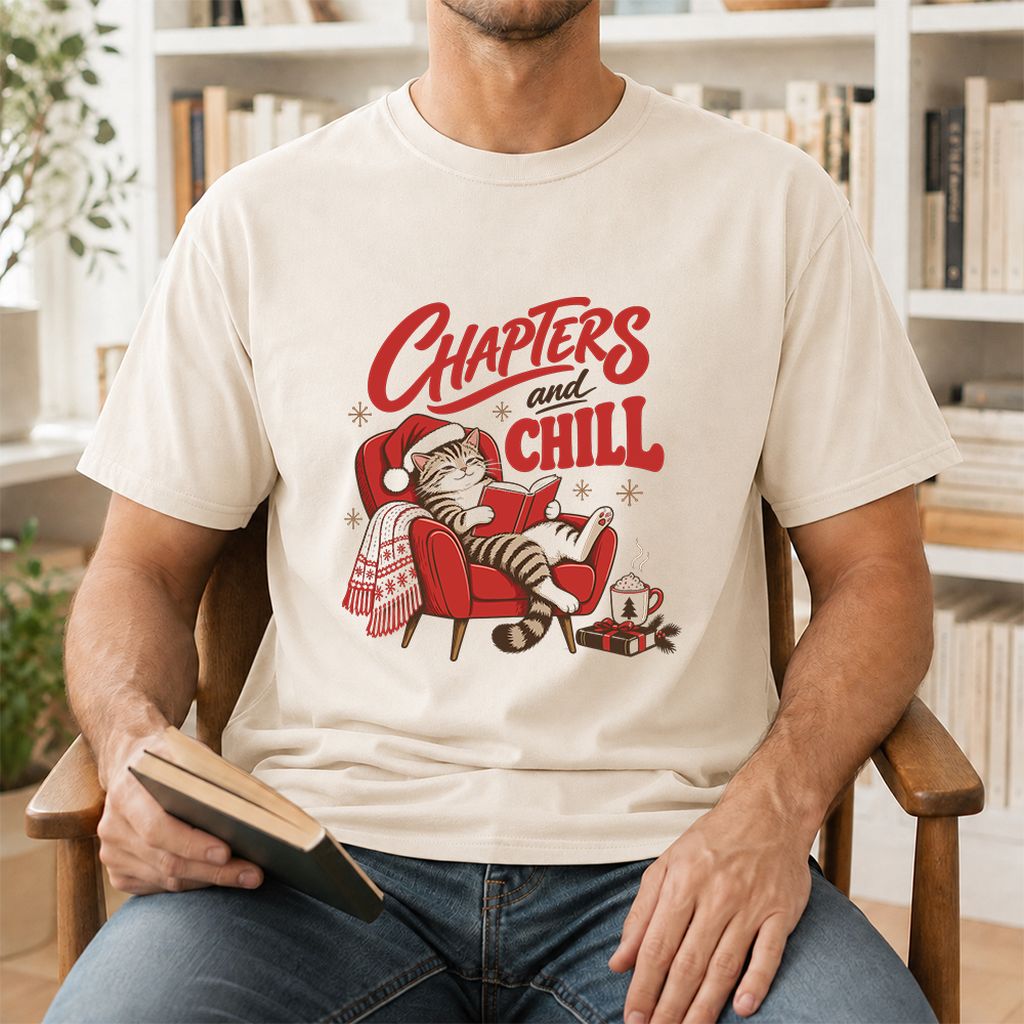 Chapters And Chill Printed T-Shirt | Christmas Reader Gift Natural