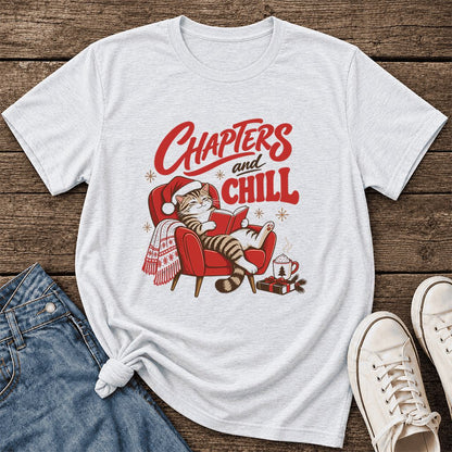Chapters And Chill Ultra-Soft Cotton T-Shirt | Christmas Reader Gift Ash