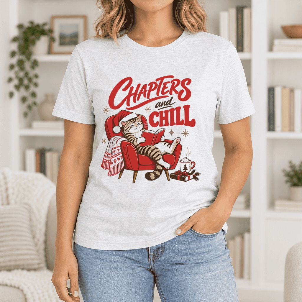 Chapters And Chill Ultra-Soft Cotton T-Shirt | Christmas Reader Gift Ash