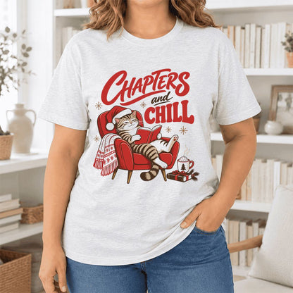 Chapters And Chill Ultra-Soft Cotton T-Shirt | Christmas Reader Gift Ash