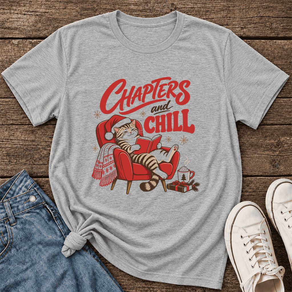 Chapters And Chill Ultra-Soft Cotton T-Shirt | Christmas Reader Gift Athletic Heather