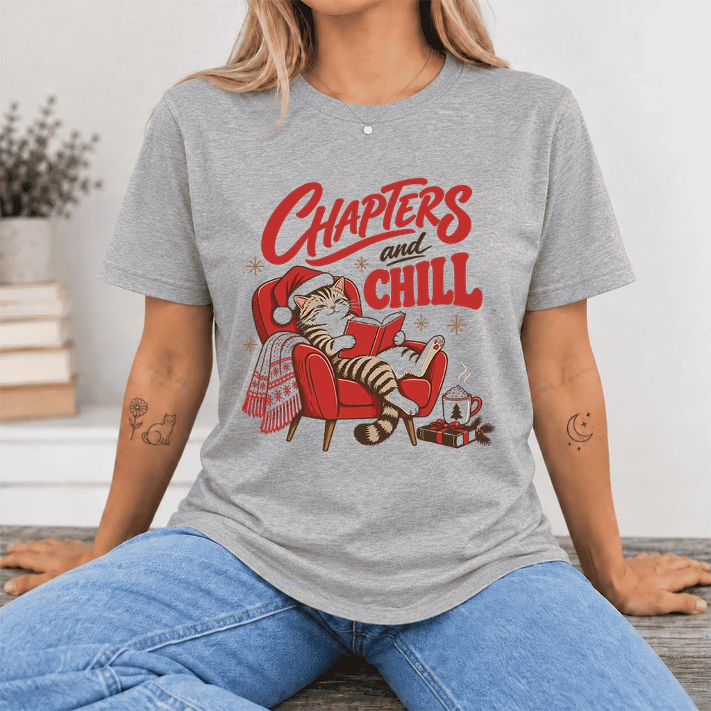Chapters And Chill Ultra-Soft Cotton T-Shirt | Christmas Reader Gift Athletic Heather
