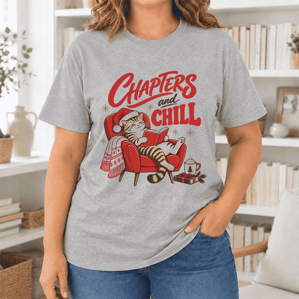 Chapters And Chill Ultra-Soft Cotton T-Shirt | Christmas Reader Gift Athletic Heather
