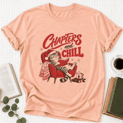 Chapters And Chill Ultra-Soft Cotton T-Shirt | Christmas Reader Gift Heather Peach