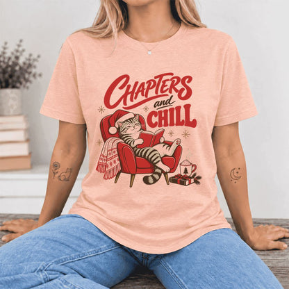 Chapters And Chill Ultra-Soft Cotton T-Shirt | Christmas Reader Gift Heather Peach