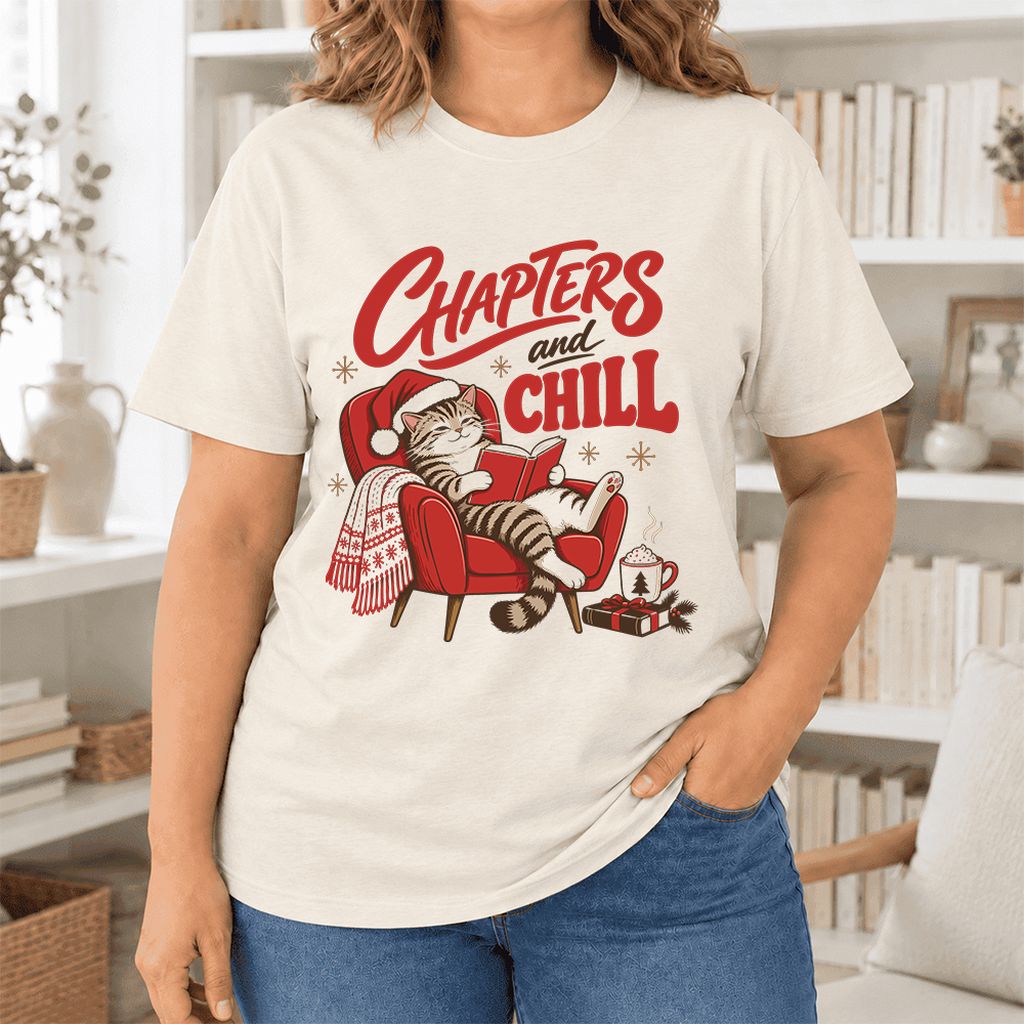 Chapters And Chill Ultra-Soft Cotton T-Shirt | Christmas Reader Gift Natural