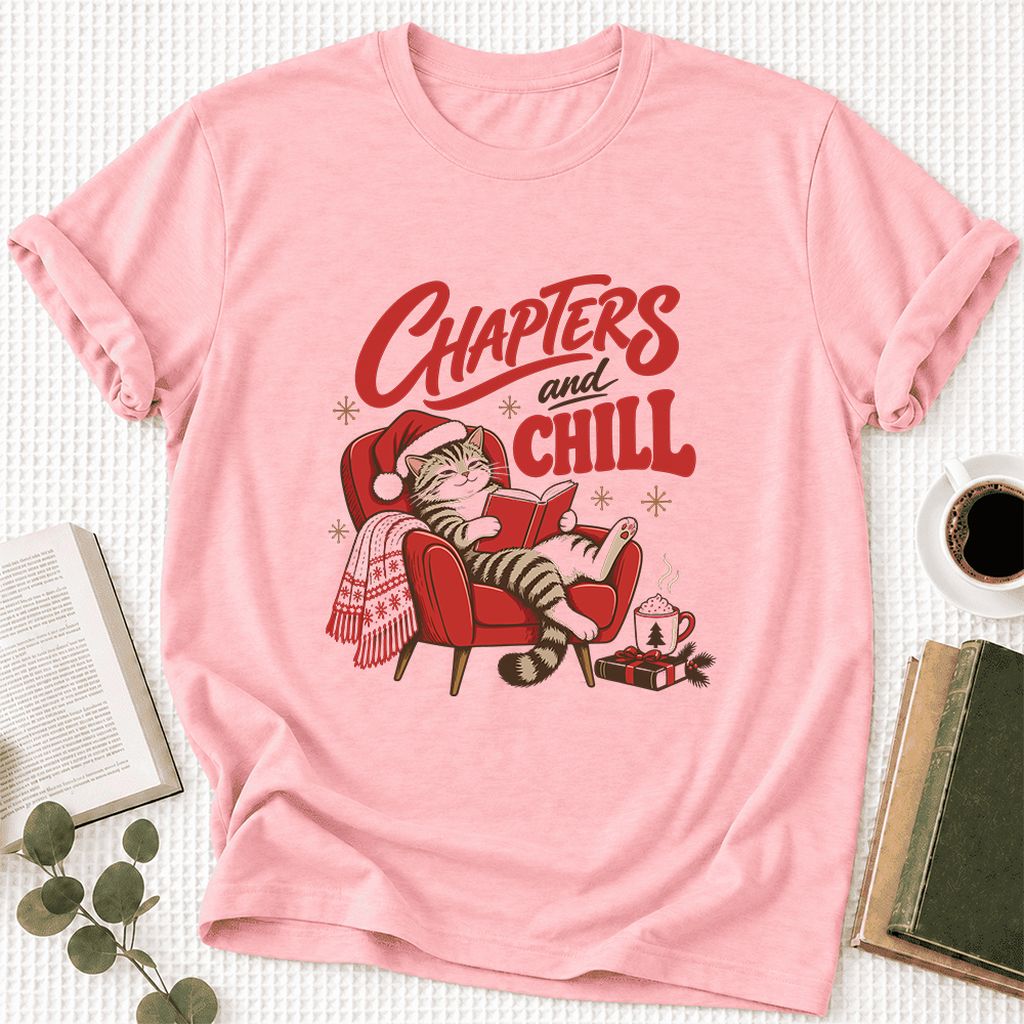 Chapters And Chill Ultra-Soft Cotton T-Shirt | Christmas Reader Gift Pink