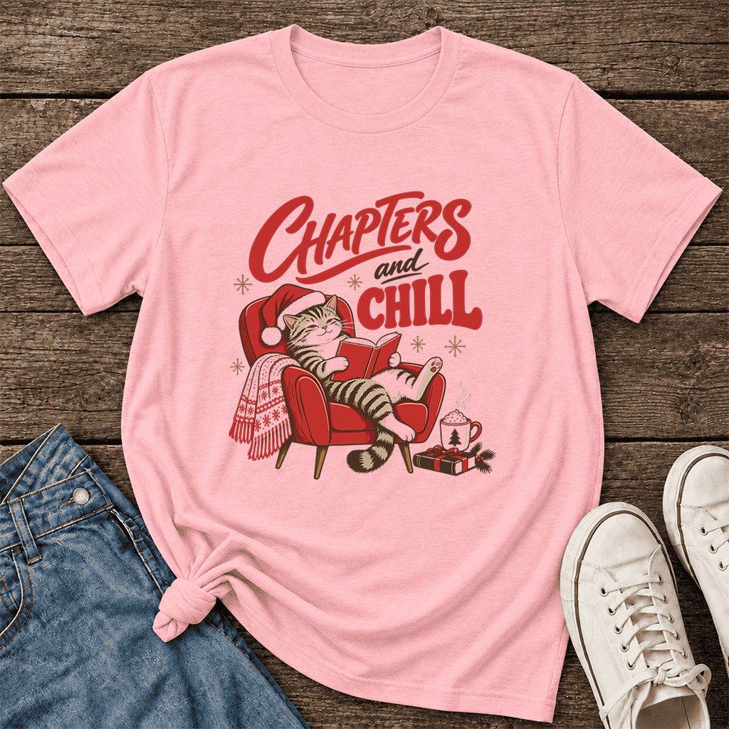 Chapters And Chill Ultra-Soft Cotton T-Shirt | Christmas Reader Gift Pink