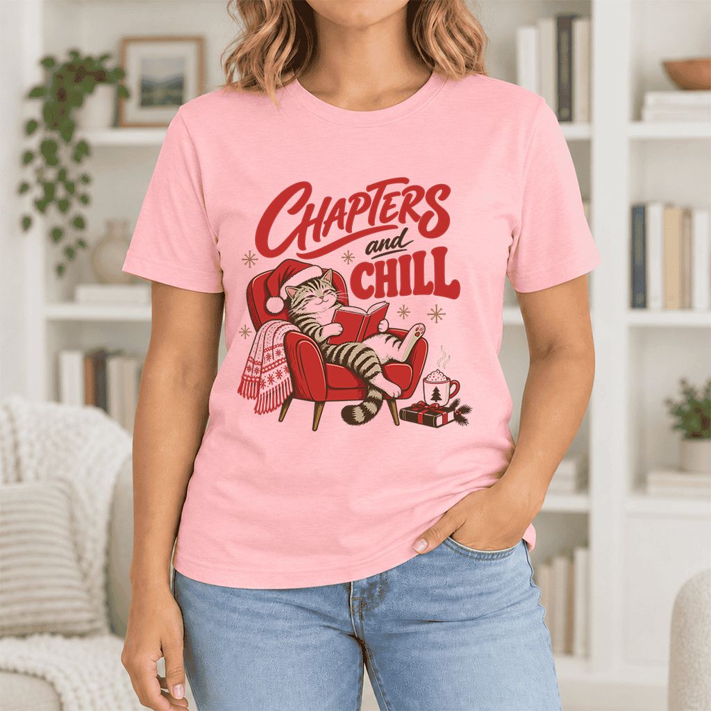 Chapters And Chill Ultra-Soft Cotton T-Shirt | Christmas Reader Gift Pink