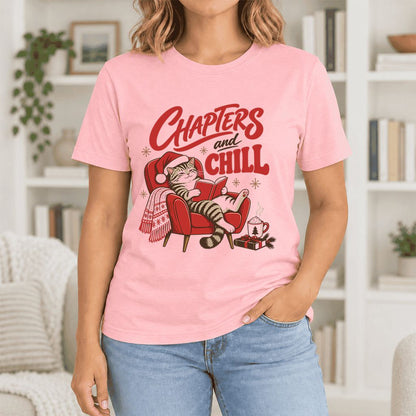 Chapters And Chill Ultra-Soft Cotton T-Shirt | Christmas Reader Gift Pink
