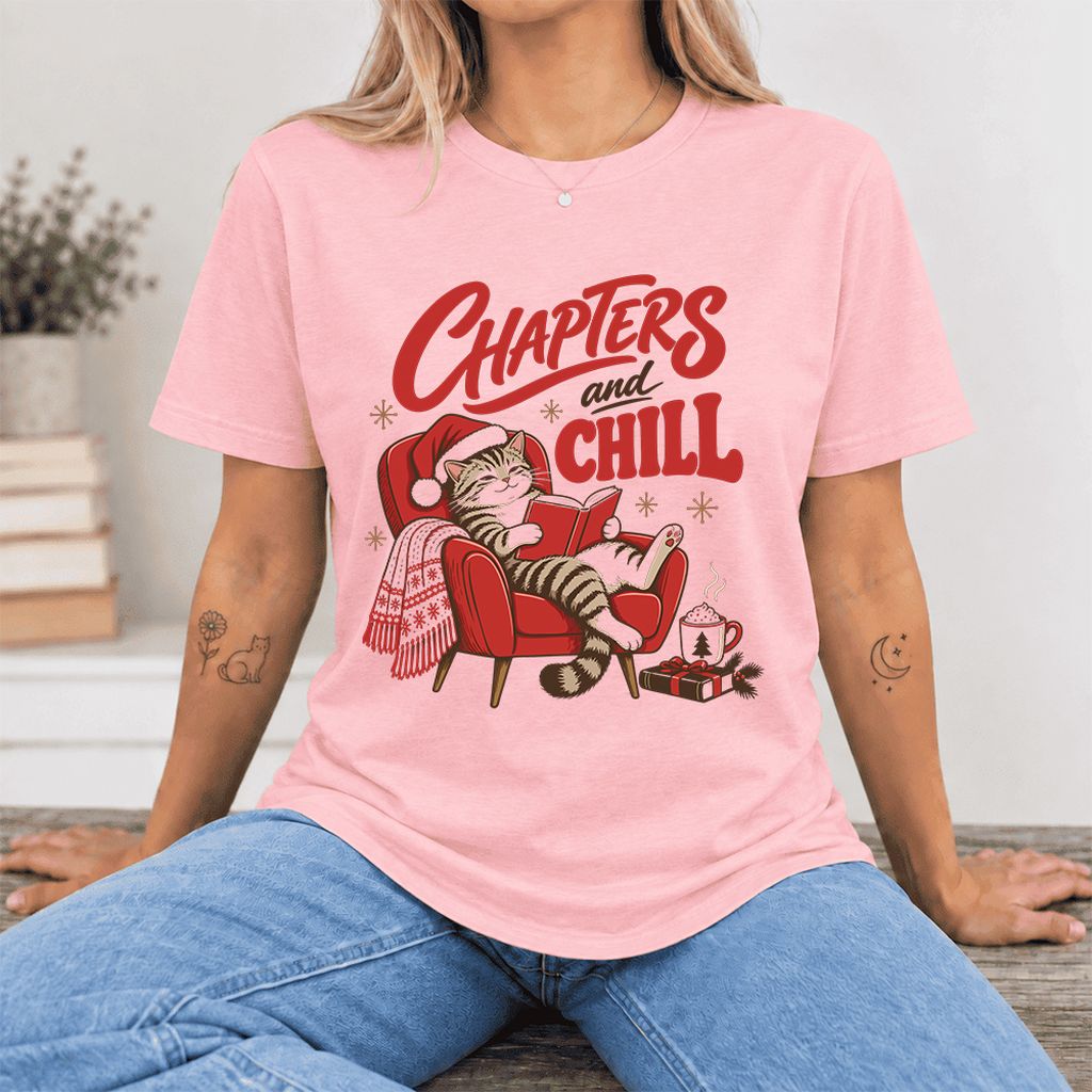 Chapters And Chill Ultra-Soft Cotton T-Shirt | Christmas Reader Gift Pink