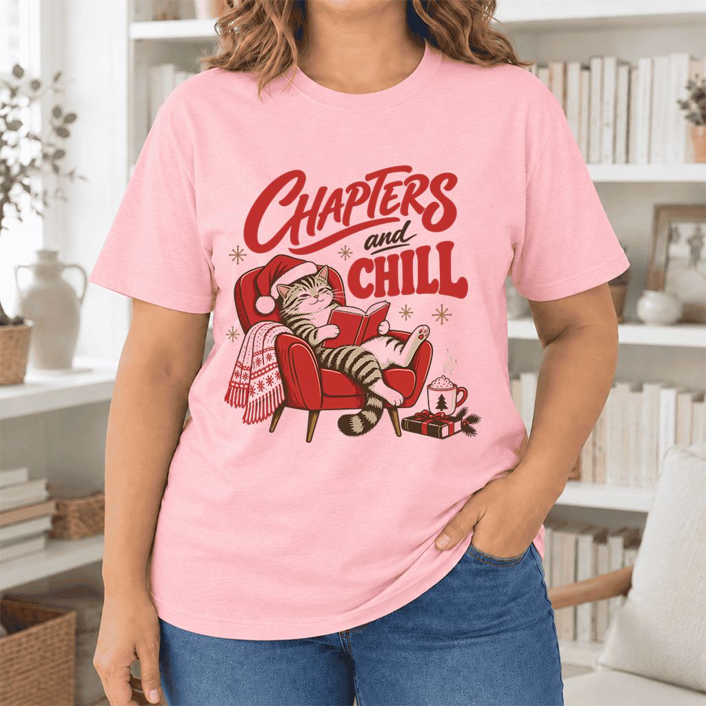 Chapters And Chill Ultra-Soft Cotton T-Shirt | Christmas Reader Gift Pink