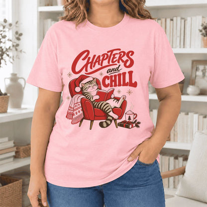 Chapters And Chill Ultra-Soft Cotton T-Shirt | Christmas Reader Gift Pink