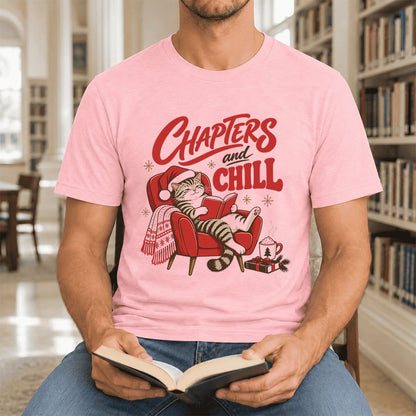 Chapters And Chill Ultra-Soft Cotton T-Shirt | Christmas Reader Gift Pink