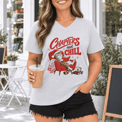 Chapters And Chill Ultra-Soft V-Neck | Christmas Reader Gift Ash