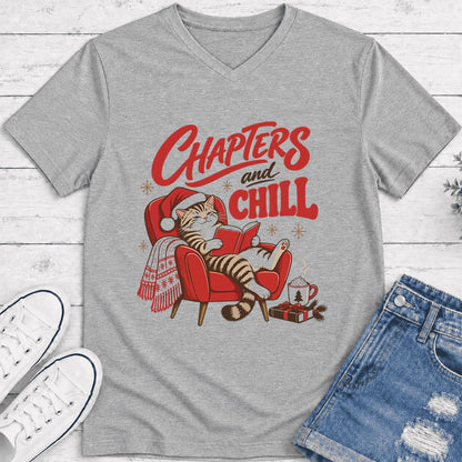 Chapters And Chill Ultra-Soft V-Neck | Christmas Reader Gift Athletic Heather