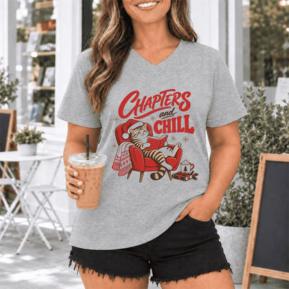 Chapters And Chill Ultra-Soft V-Neck | Christmas Reader Gift Athletic Heather