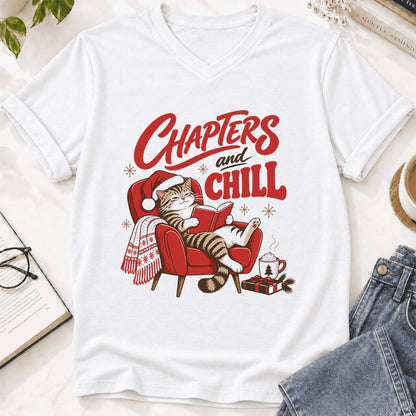Chapters And Chill Ultra-Soft V-Neck | Christmas Reader Gift White