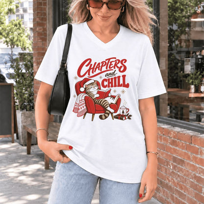 Chapters And Chill Ultra-Soft V-Neck | Christmas Reader Gift White