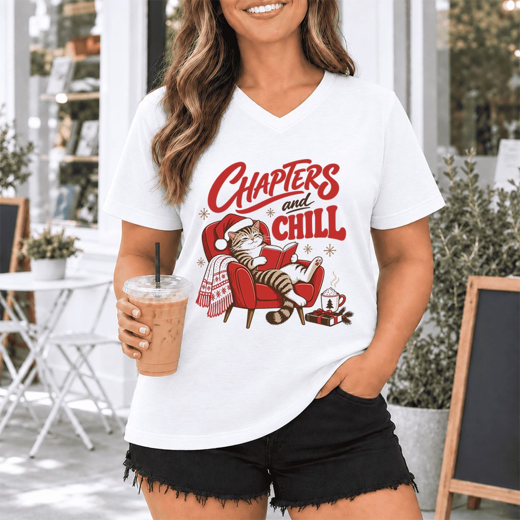 Chapters And Chill Ultra-Soft V-Neck | Christmas Reader Gift White