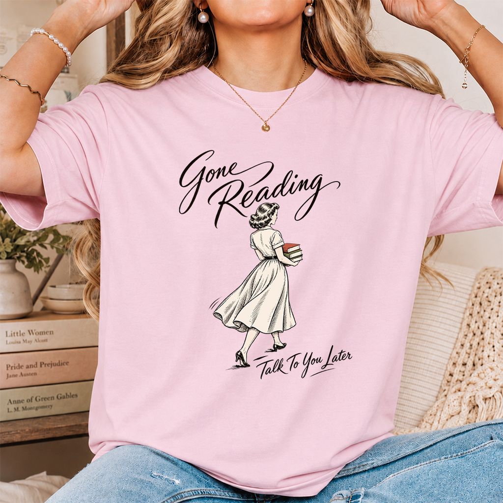 Gone Reading Talk To You Later Printed T-Shirt | Book Lover Gift Light Pink