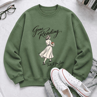 Gone Reading Talk To You Later Softstyle Sweatshirt | Cozy Reader Gift Military Green