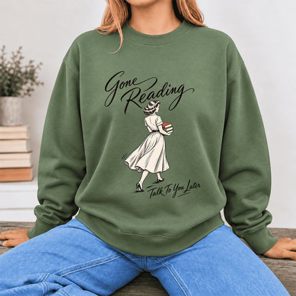 Gone Reading Talk To You Later Softstyle Sweatshirt | Cozy Reader Gift Military Green