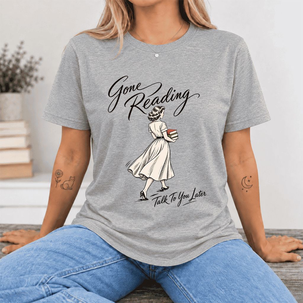Gone Reading Talk To You Later Ultra-Soft Cotton T-Shirt | Book Lover Gift Athletic Heather