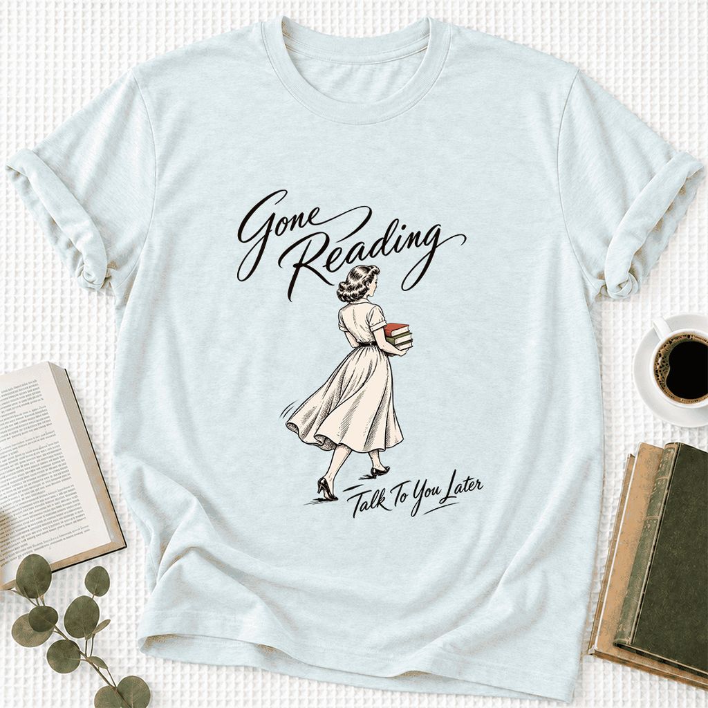 Gone Reading Talk To You Later Ultra-Soft Cotton T-Shirt | Book Lover Gift Heather Ice Blue