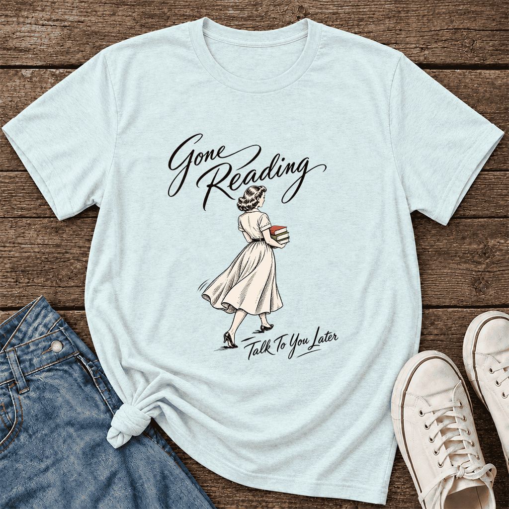 Gone Reading Talk To You Later Ultra-Soft Cotton T-Shirt | Book Lover Gift Heather Ice Blue