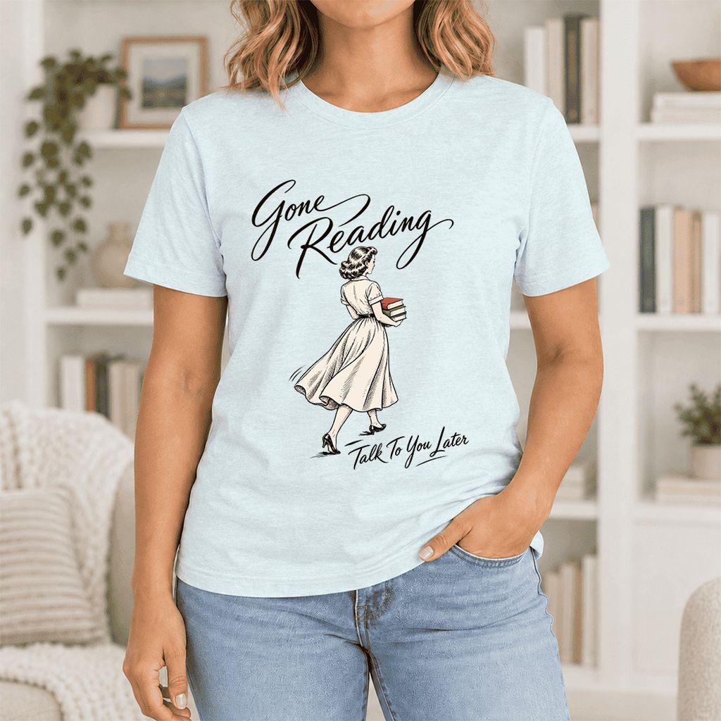 Gone Reading Talk To You Later Ultra-Soft Cotton T-Shirt | Book Lover Gift Heather Ice Blue