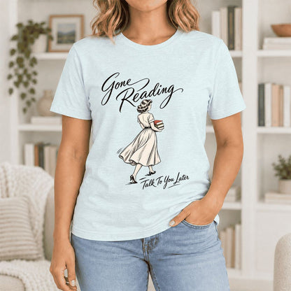 Gone Reading Talk To You Later Ultra-Soft Cotton T-Shirt | Book Lover Gift Heather Ice Blue