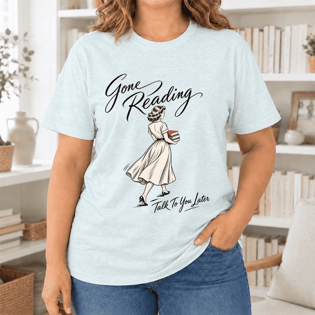 Gone Reading Talk To You Later Ultra-Soft Cotton T-Shirt | Book Lover Gift Heather Ice Blue