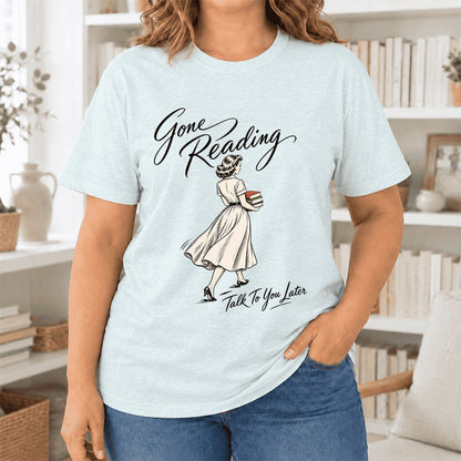 Gone Reading Talk To You Later Ultra-Soft Cotton T-Shirt | Book Lover Gift Heather Ice Blue