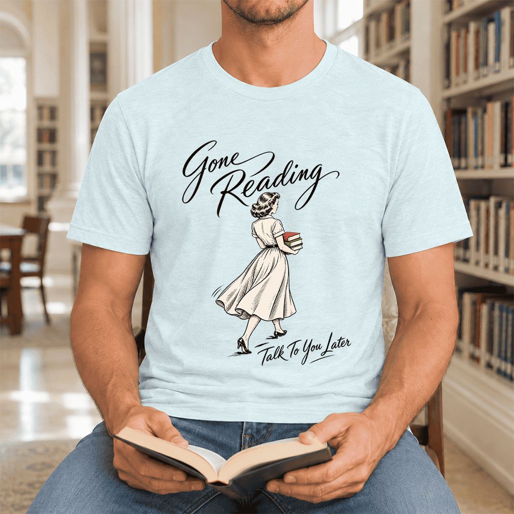Gone Reading Talk To You Later Ultra-Soft Cotton T-Shirt | Book Lover Gift Heather Ice Blue