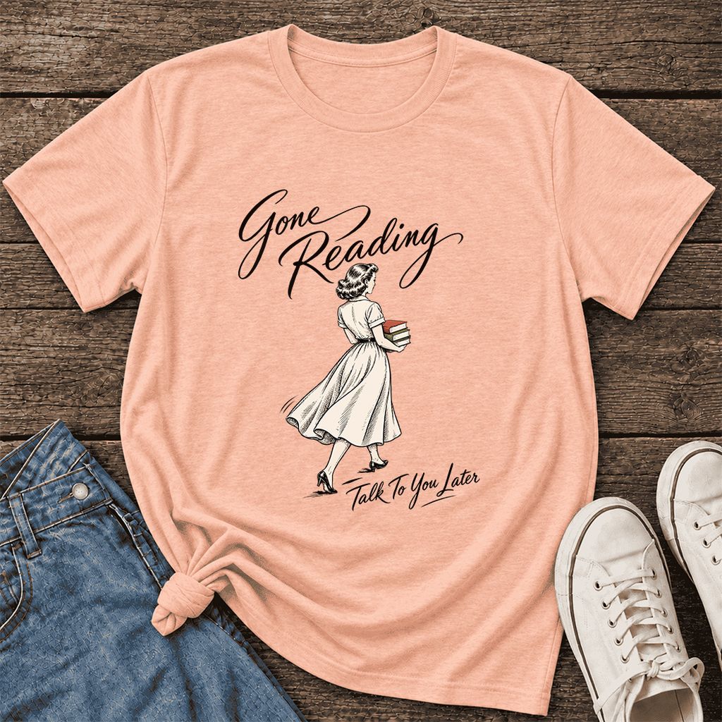 Gone Reading Talk To You Later Ultra-Soft Cotton T-Shirt | Book Lover Gift Heather Peach