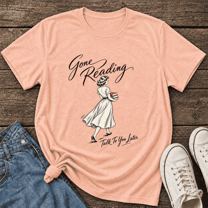 Gone Reading Talk To You Later Ultra-Soft Cotton T-Shirt | Book Lover Gift Heather Peach