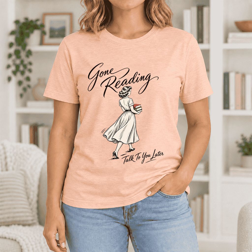 Gone Reading Talk To You Later Ultra-Soft Cotton T-Shirt | Book Lover Gift Heather Peach