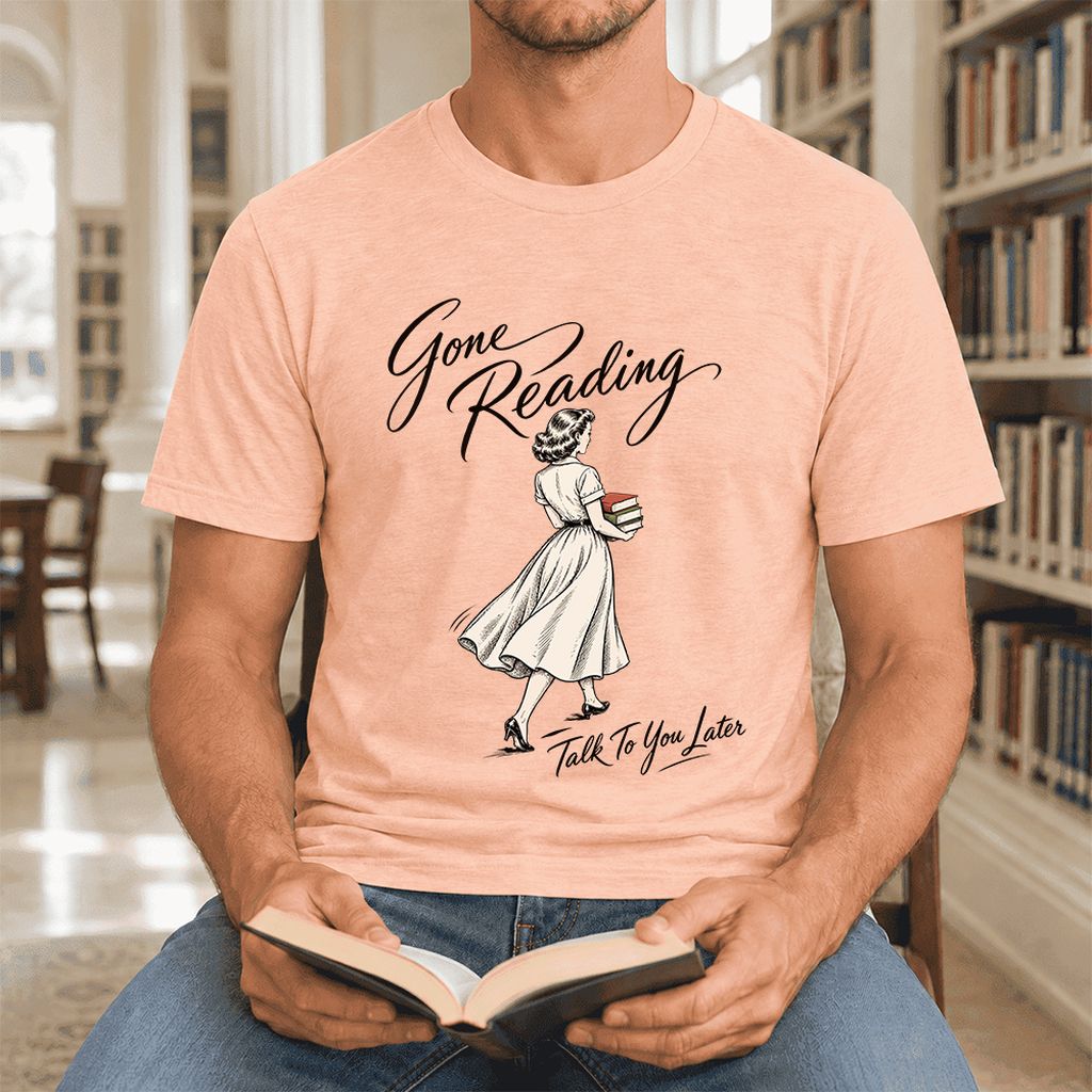 Gone Reading Talk To You Later Ultra-Soft Cotton T-Shirt | Book Lover Gift Heather Peach