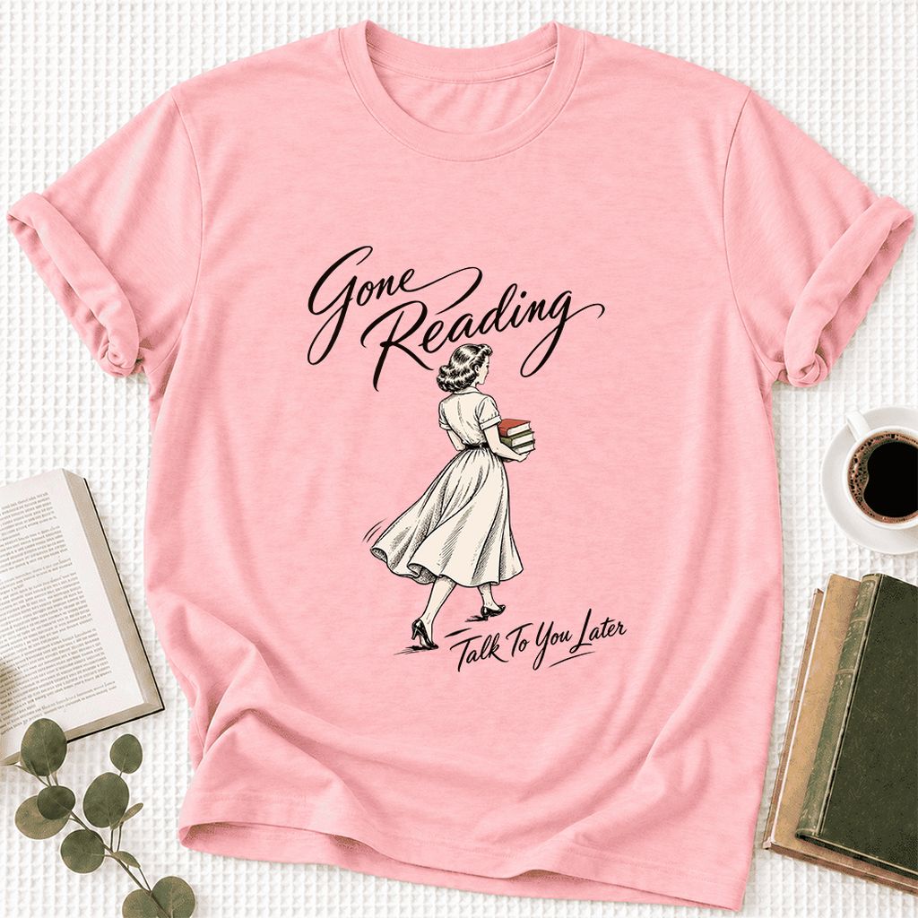 Gone Reading Talk To You Later Ultra-Soft Cotton T-Shirt | Book Lover Gift Pink