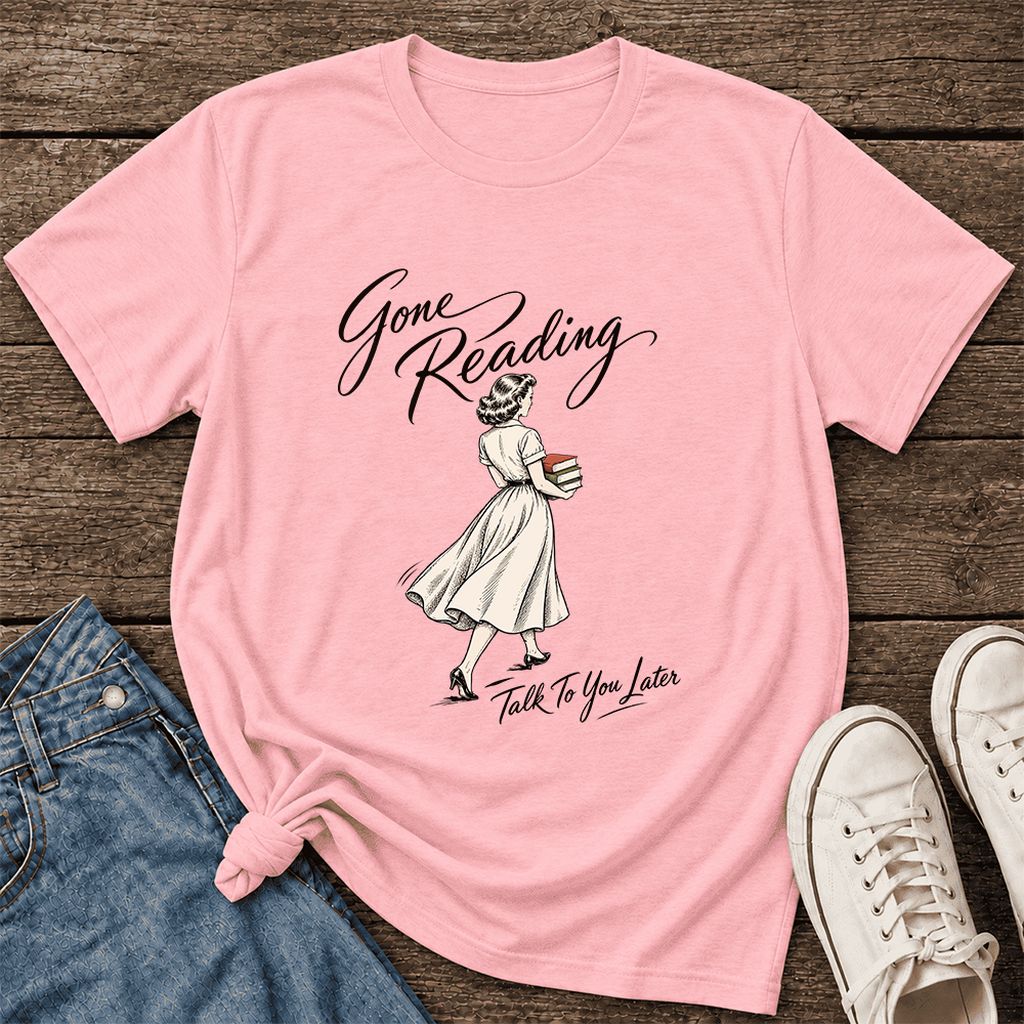 Gone Reading Talk To You Later Ultra-Soft Cotton T-Shirt | Book Lover Gift Pink