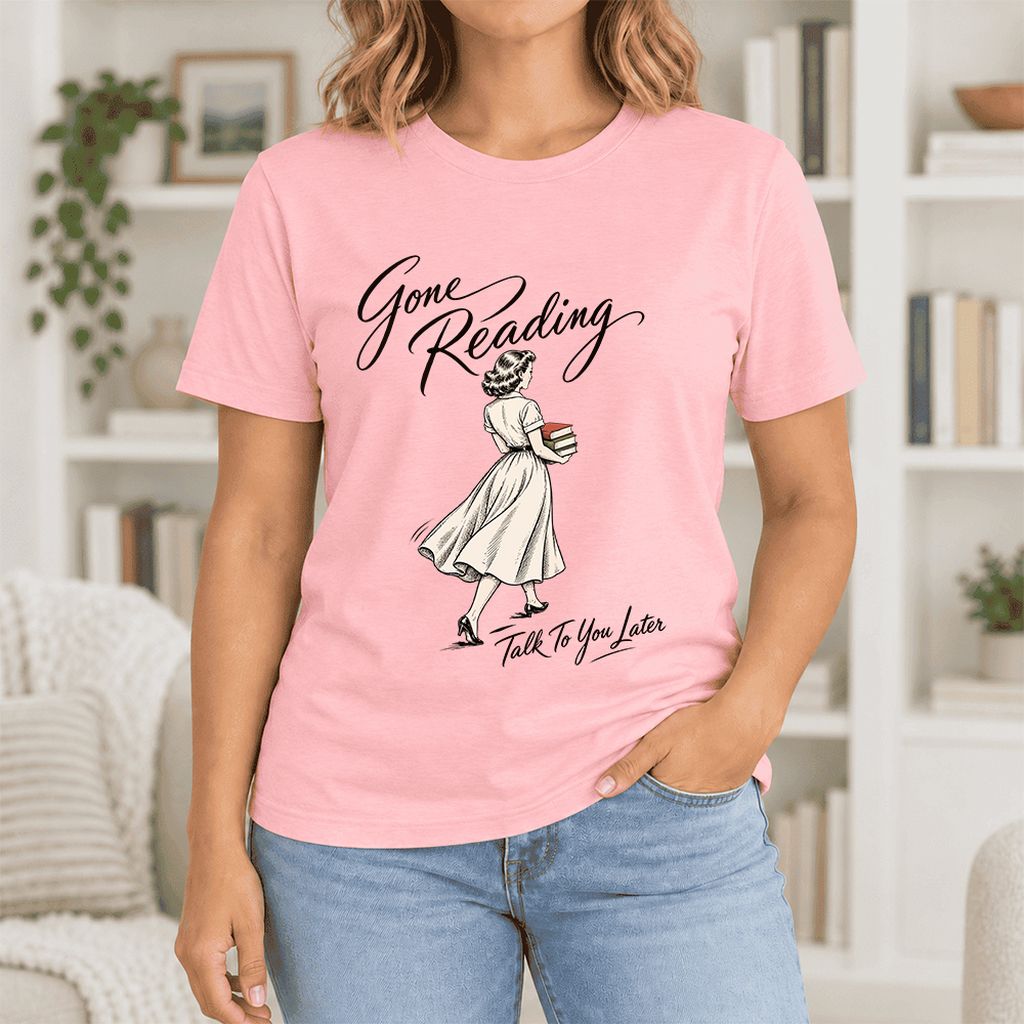 Gone Reading Talk To You Later Ultra-Soft Cotton T-Shirt | Book Lover Gift Pink