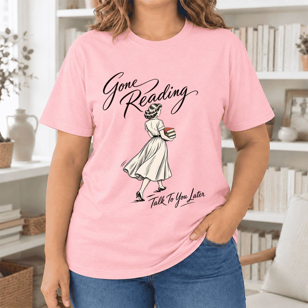 Gone Reading Talk To You Later Ultra-Soft Cotton T-Shirt | Book Lover Gift Pink