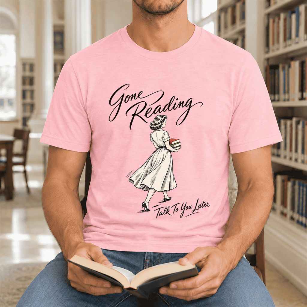 Gone Reading Talk To You Later Ultra-Soft Cotton T-Shirt | Book Lover Gift Pink