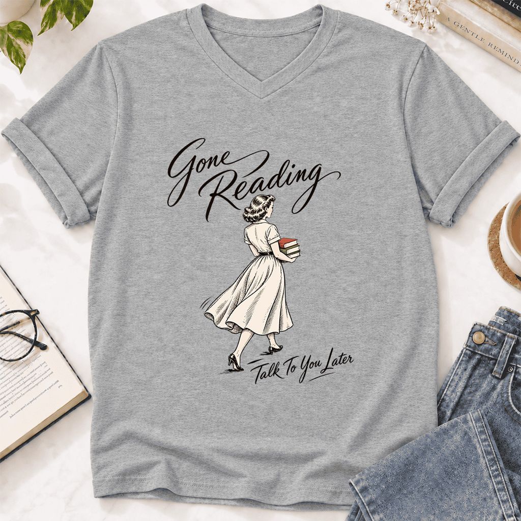 Gone Reading Talk To You Later Ultra-Soft V-Neck | Book Lover Gift Athletic Heather