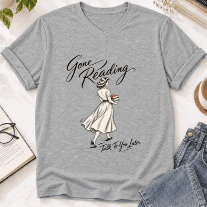 Gone Reading Talk To You Later Ultra-Soft V-Neck | Book Lover Gift Athletic Heather