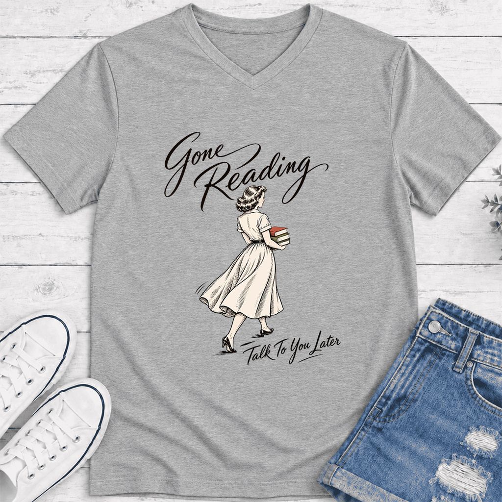 Gone Reading Talk To You Later Ultra-Soft V-Neck | Book Lover Gift Athletic Heather