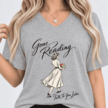 Gone Reading Talk To You Later Ultra-Soft V-Neck | Book Lover Gift Athletic Heather
