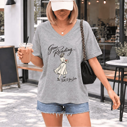 Gone Reading Talk To You Later Ultra-Soft V-Neck | Book Lover Gift Athletic Heather